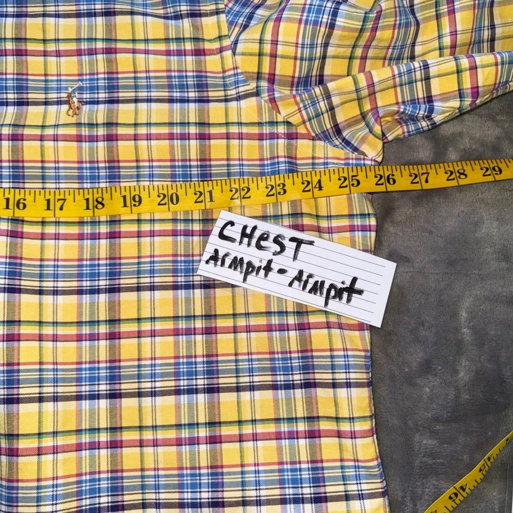 Polo Ralph Lauren Button Down Shirt Mens XL Yellow Plaid Classic Fit Long Sleeve